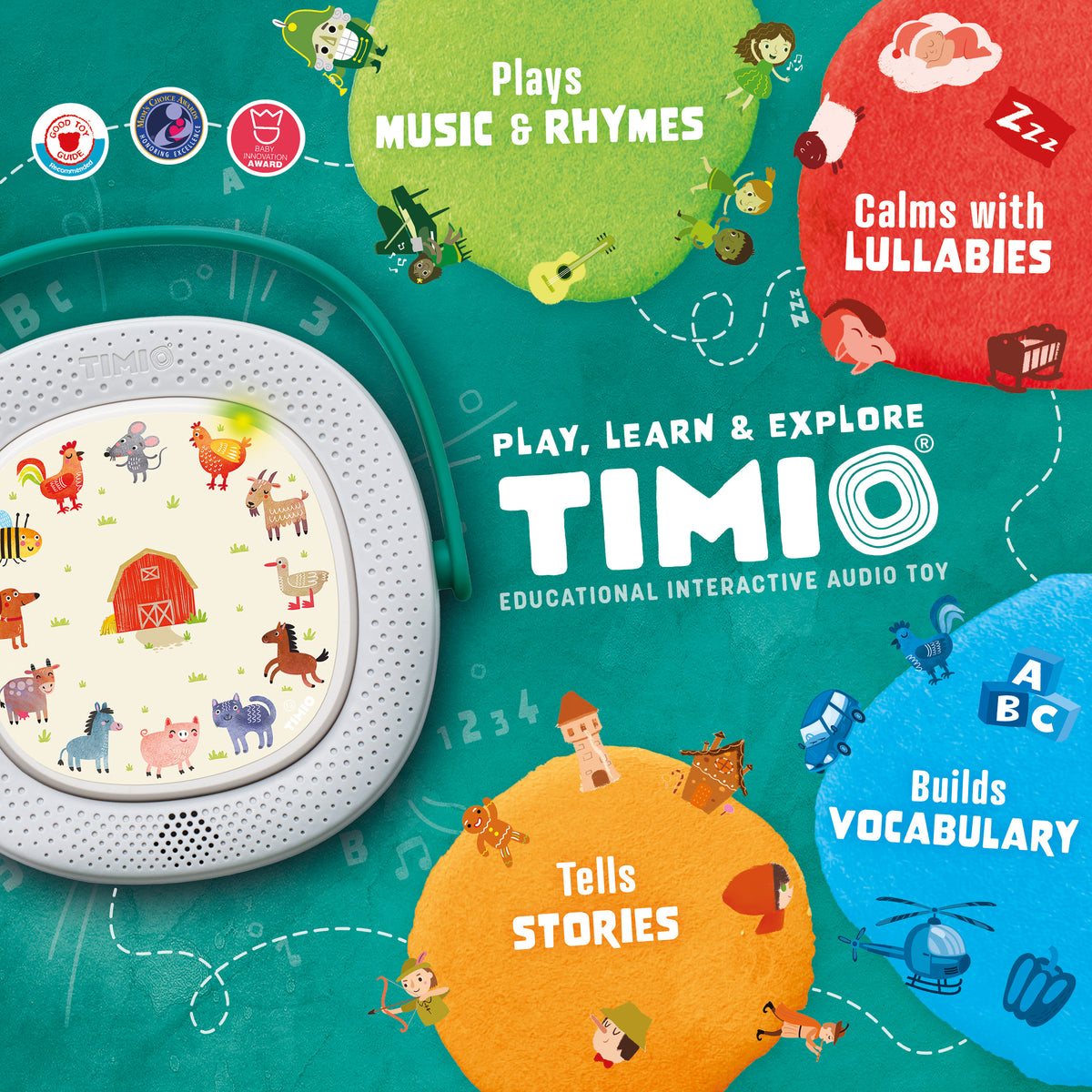 TIMIO - TM02-02 - La boîte à Musique Interactive et éducative sans écran, à  partir de 2 Ans avec Un Set de Base de 5 disques, 8 Langues  DE/ES/FR/IT/NL/CN/en/PT : : High-Tech